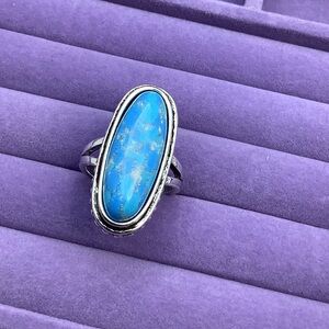 Long Turquoise Faux South West Ring size 8 size 9